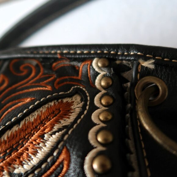 Montana West R Heavy Duty Hand Shoulder Bag Purse Bird Feather Detail 8 Pockets - Picture 12 of 16